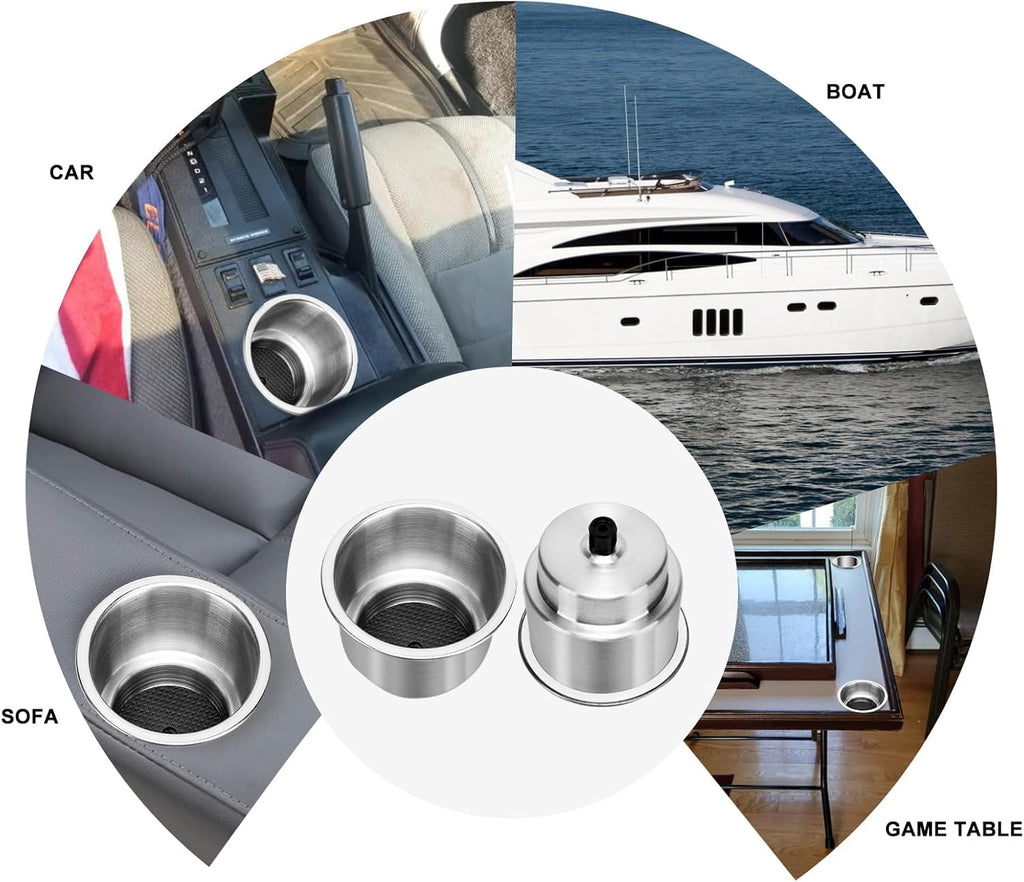 4Pcs Stainless Steel Cup Drink Holder with Drain for Marine Boat RV Camper