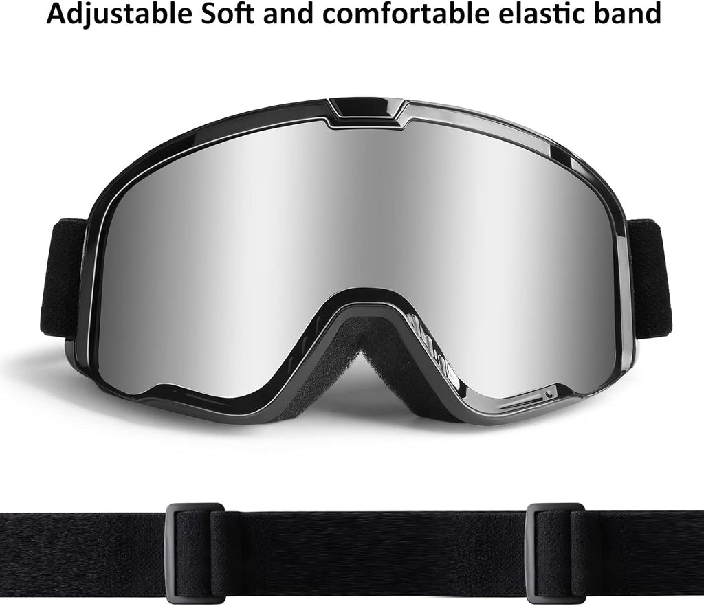 Motocross Goggles for Adult ATV, Motorcycle, Dirtbike & Offroad - UV400 Anti-Scratch, Dustproof Silver MX Goggles