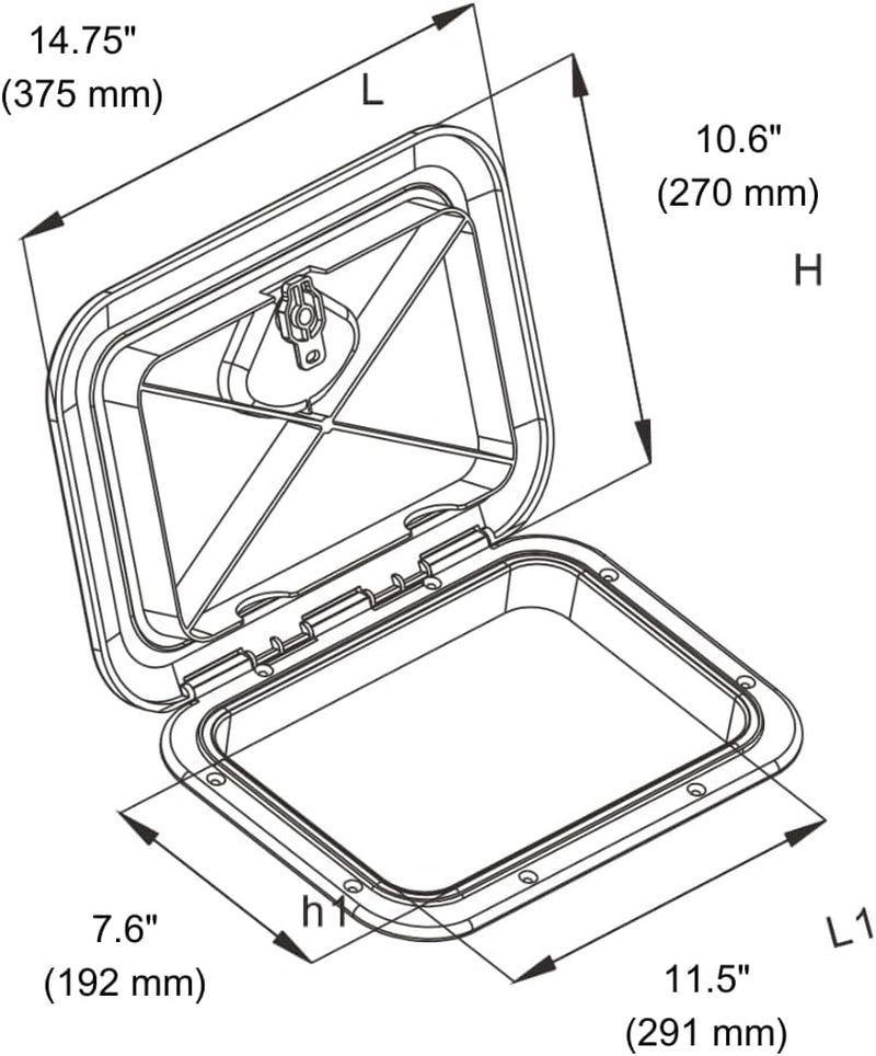 Marine Boat Deck Rectangular Access Hatch - White/Black, Lock and Key/Regular