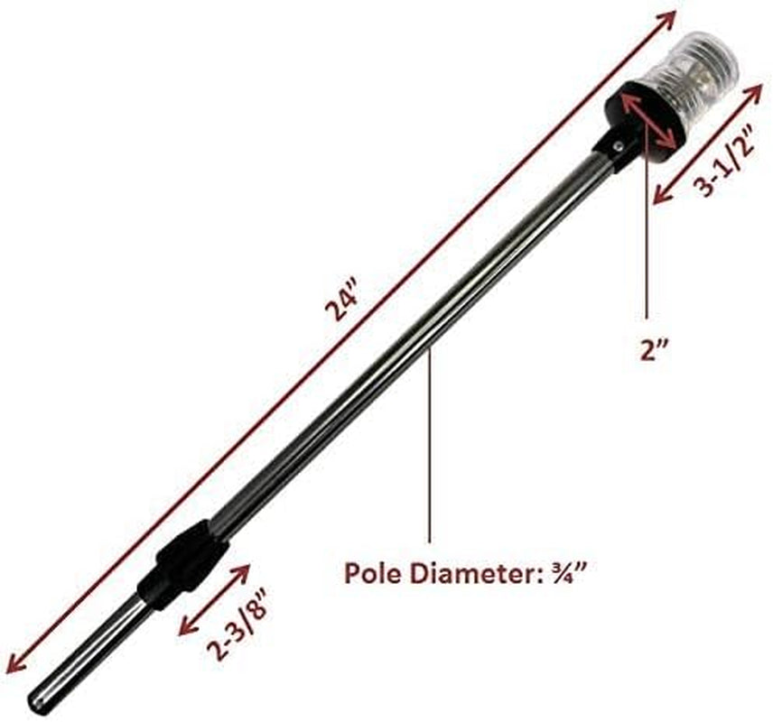 12V Marine Boat Yacht Pontoon Navigation Anchor Light 360 Degrees All around Nature White LED Splashproof Black Housing USCG Certified Approved (Plug-In Base (H=25"))