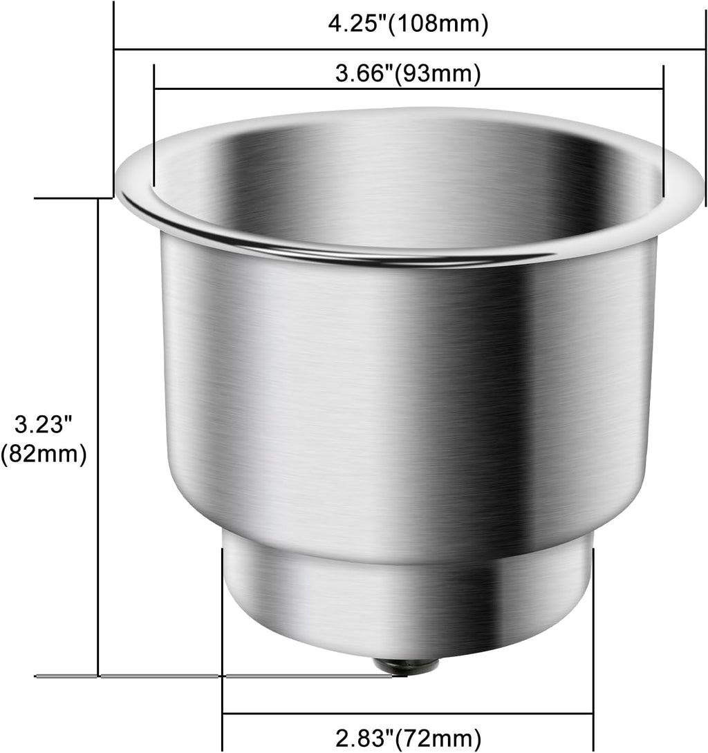 4Pcs Stainless Steel Cup Drink Holder with Drain for Marine Boat RV Camper