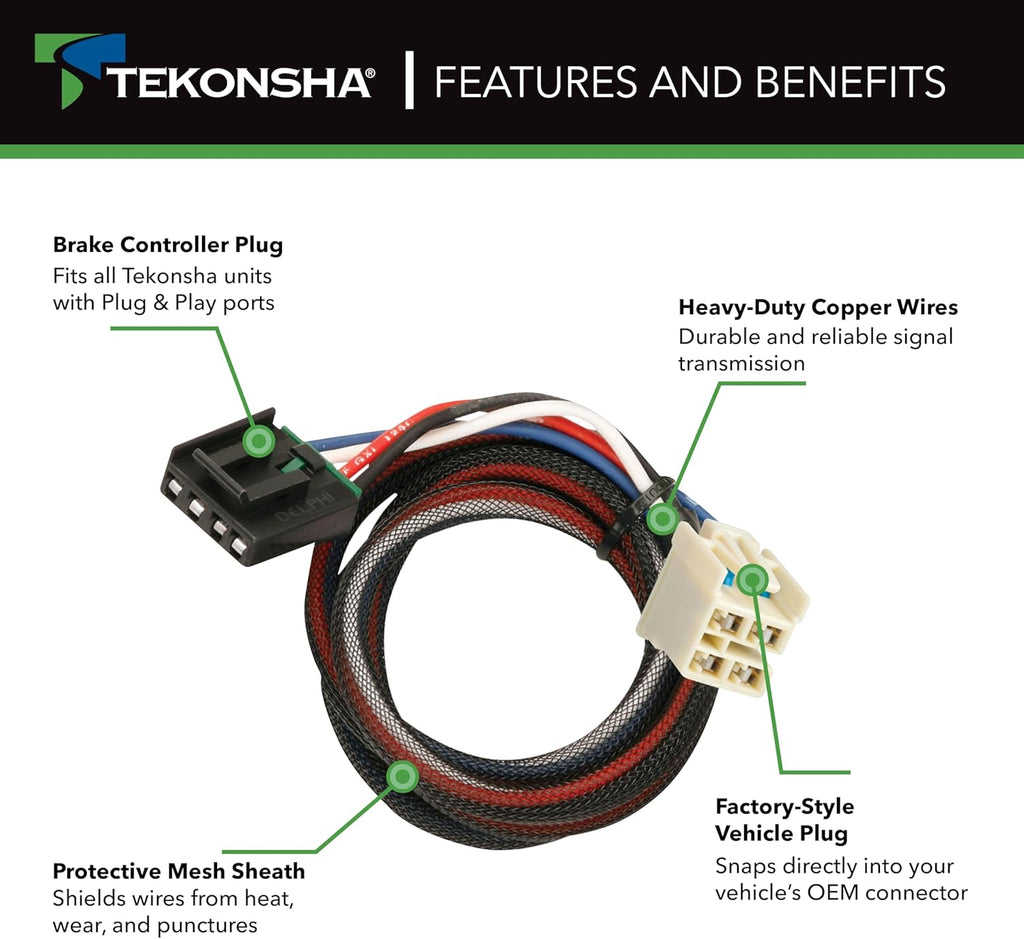 3016-P Trailer Brake Controller, Custom Brake Wiring Harness for Vehicle & Brake Control Ends, No Cutting or Splicing Required