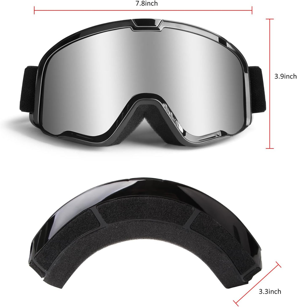 Motocross Goggles for Adult ATV, Motorcycle, Dirtbike & Offroad - UV400 Anti-Scratch, Dustproof Silver MX Goggles