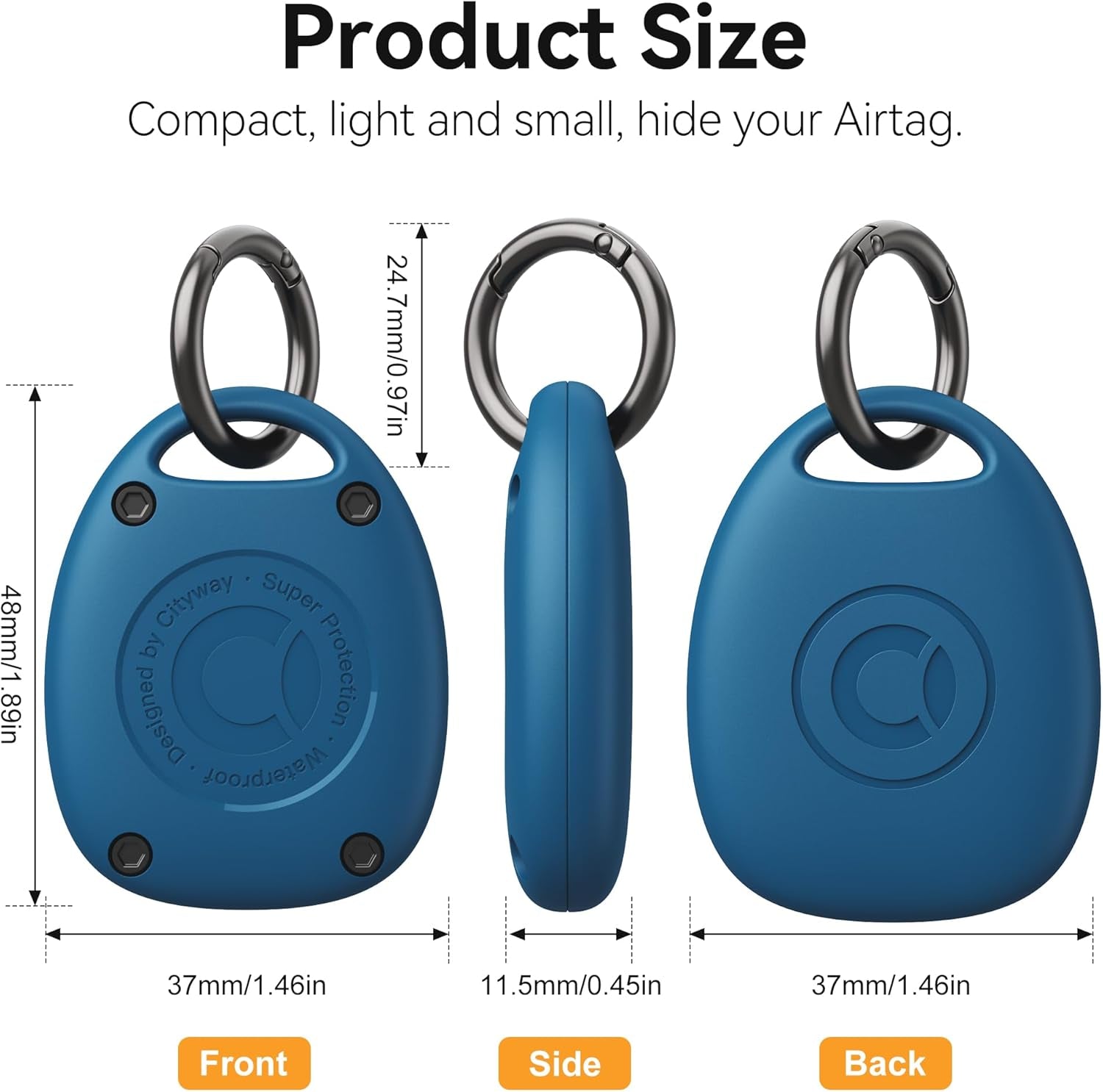 (4 Pack) for Airtag Keychain Holder Case | IPX8 Waterproof, Ultra-Compact | Portable for Air Tag Holder Cover for Backpack, Keys, Luggage - 2 Black/2 Blue